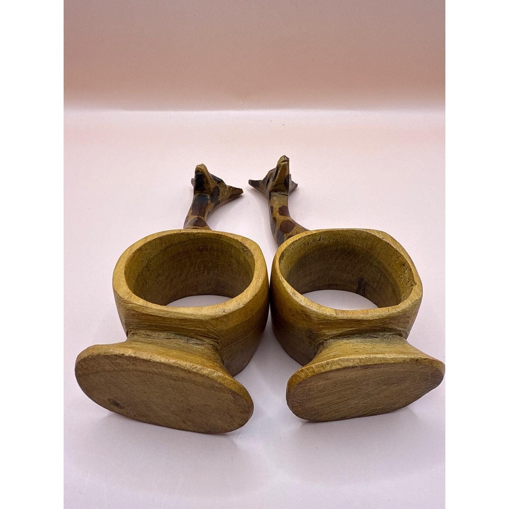 Wooden Giraffe Napkin Rings Set of 2, Carved Animal‎ Home Decor - Picture 8 of 10